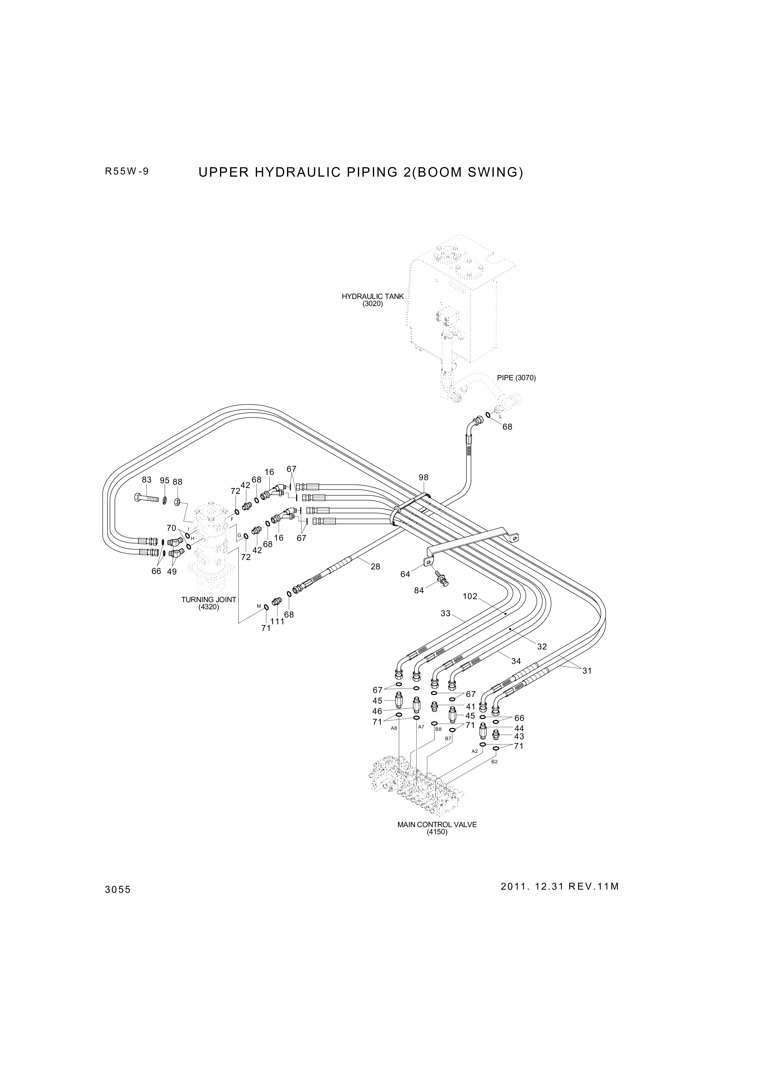 Technical drawing of Hyundai Construction Equipment P930-085020 HOSE ASSY-ORFS&amp;THD with dimensions and layout (figure 5)