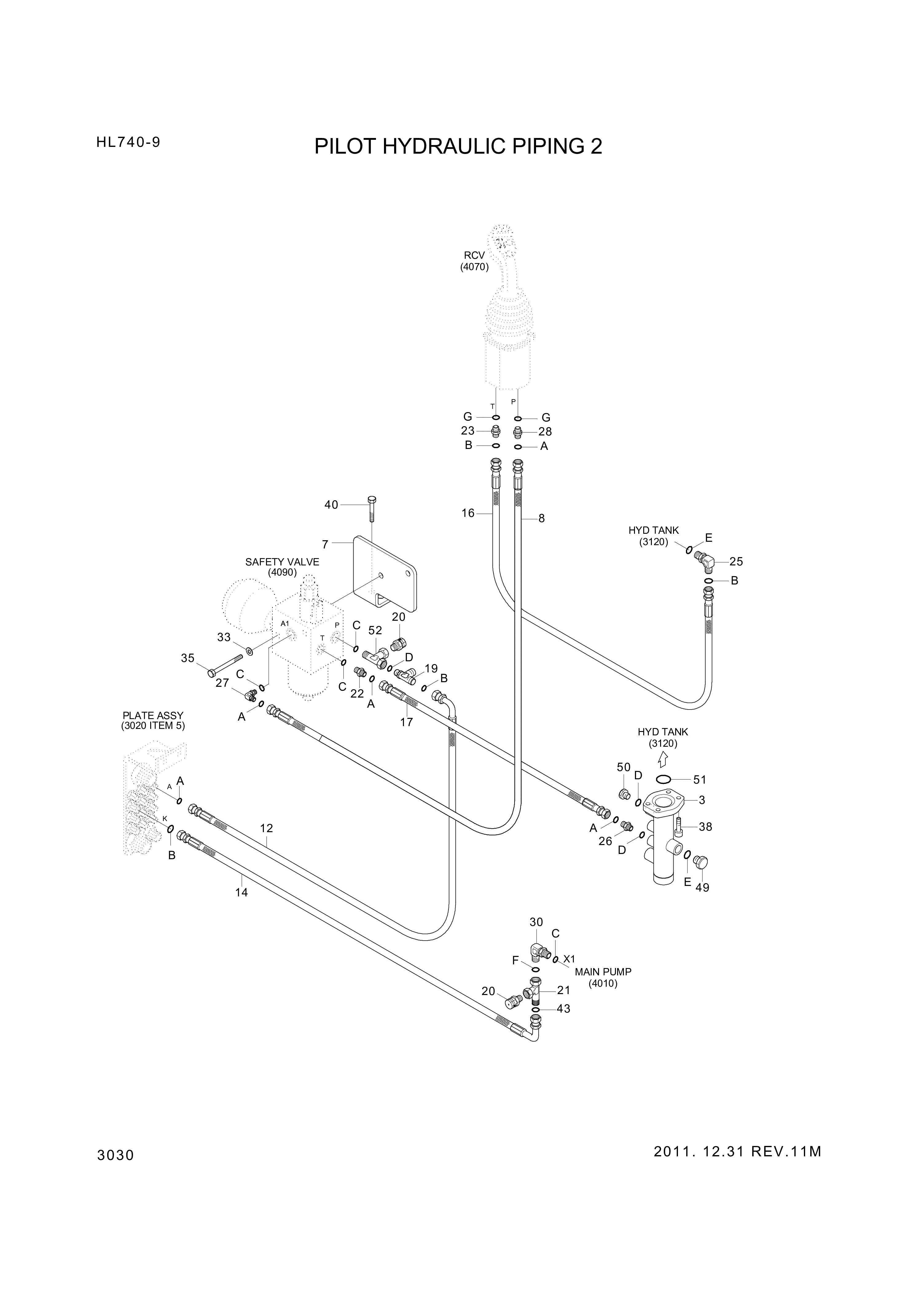 Technical drawing of Hyundai Construction Equipment P930-066012 HOSE ASSY-ORFS&amp;THD with dimensions and layout (figure 3)