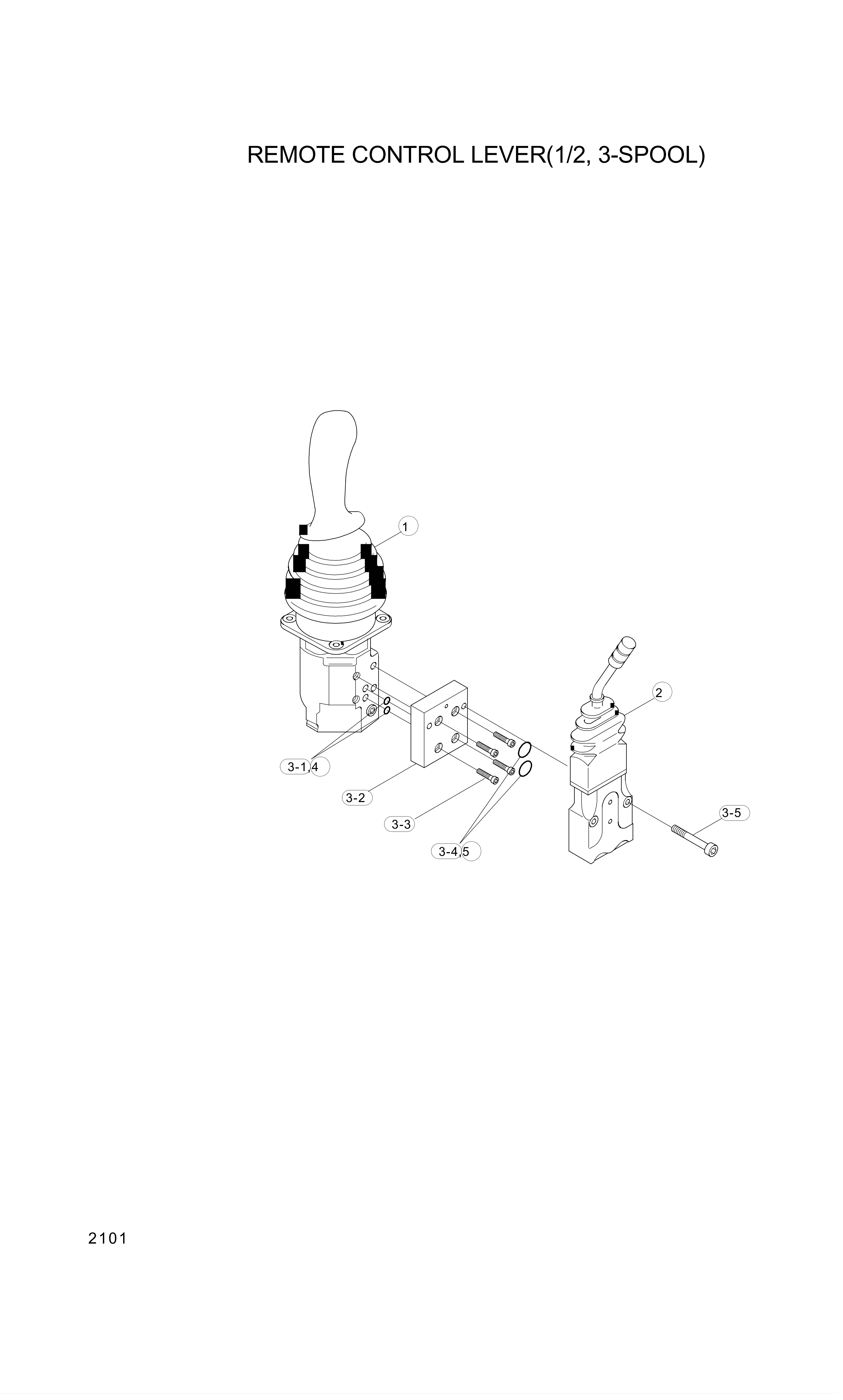 Technical drawing of Hyundai Construction Equipment 34L3-01760 JOYSTICK ASSY with dimensions and layout