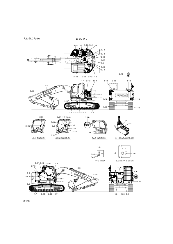 Technical drawing of Hyundai Construction Equipment 93Q6-03100 DECAL-LIFT CHART with dimensions and layout