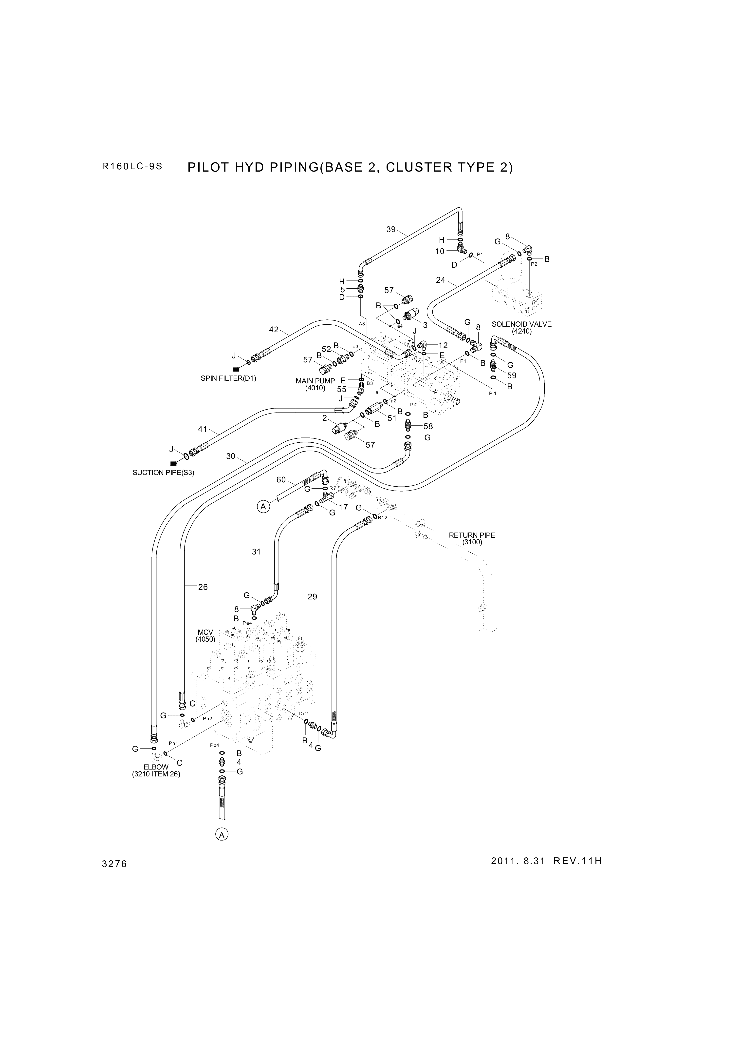 Technical drawing of Hyundai Construction Equipment P930-043044 HOSE ASSY-ORFS&amp;THD with dimensions and layout (figure 4)