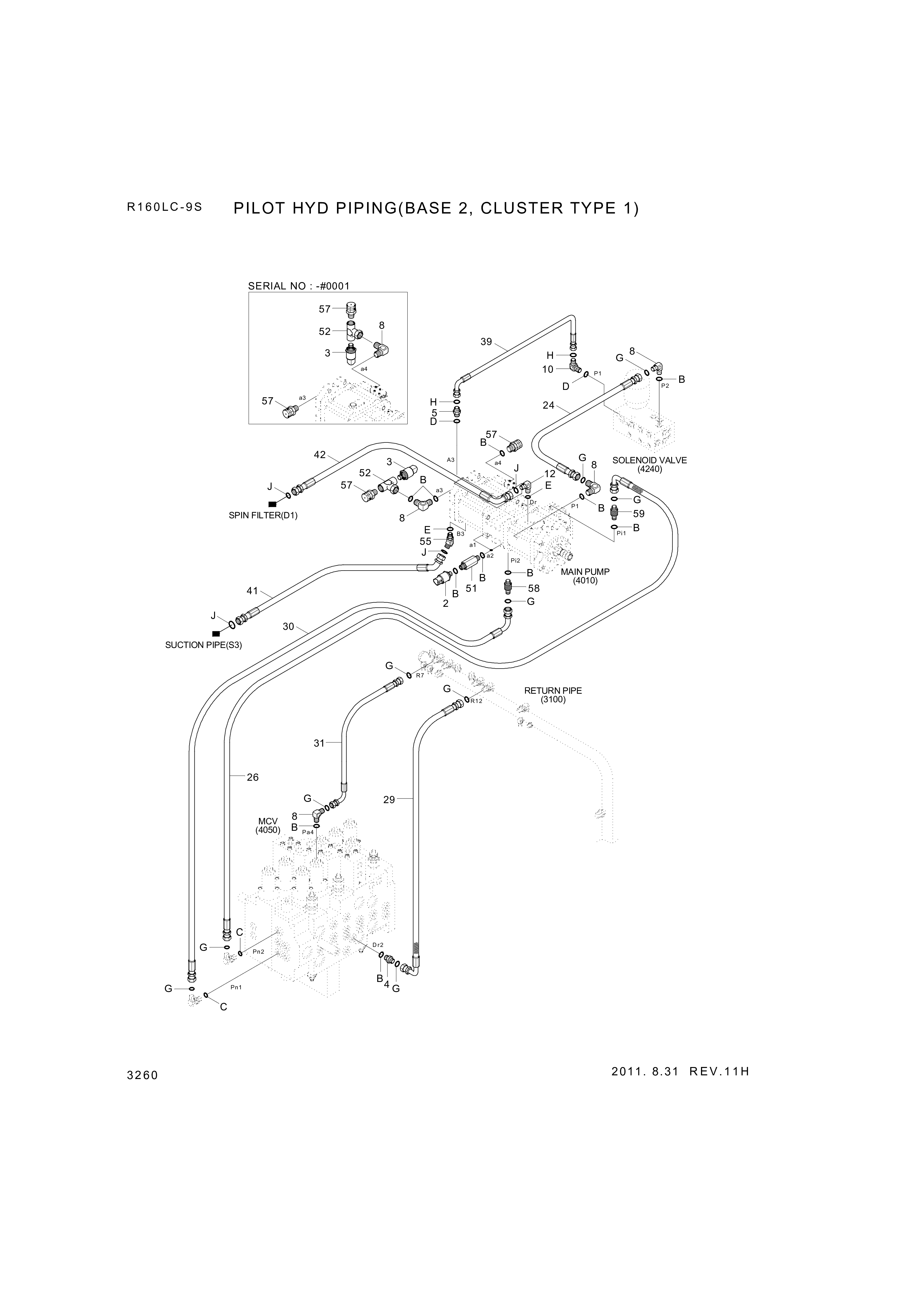 Technical drawing of Hyundai Construction Equipment P930-043044 HOSE ASSY-ORFS&amp;THD with dimensions and layout (figure 5)