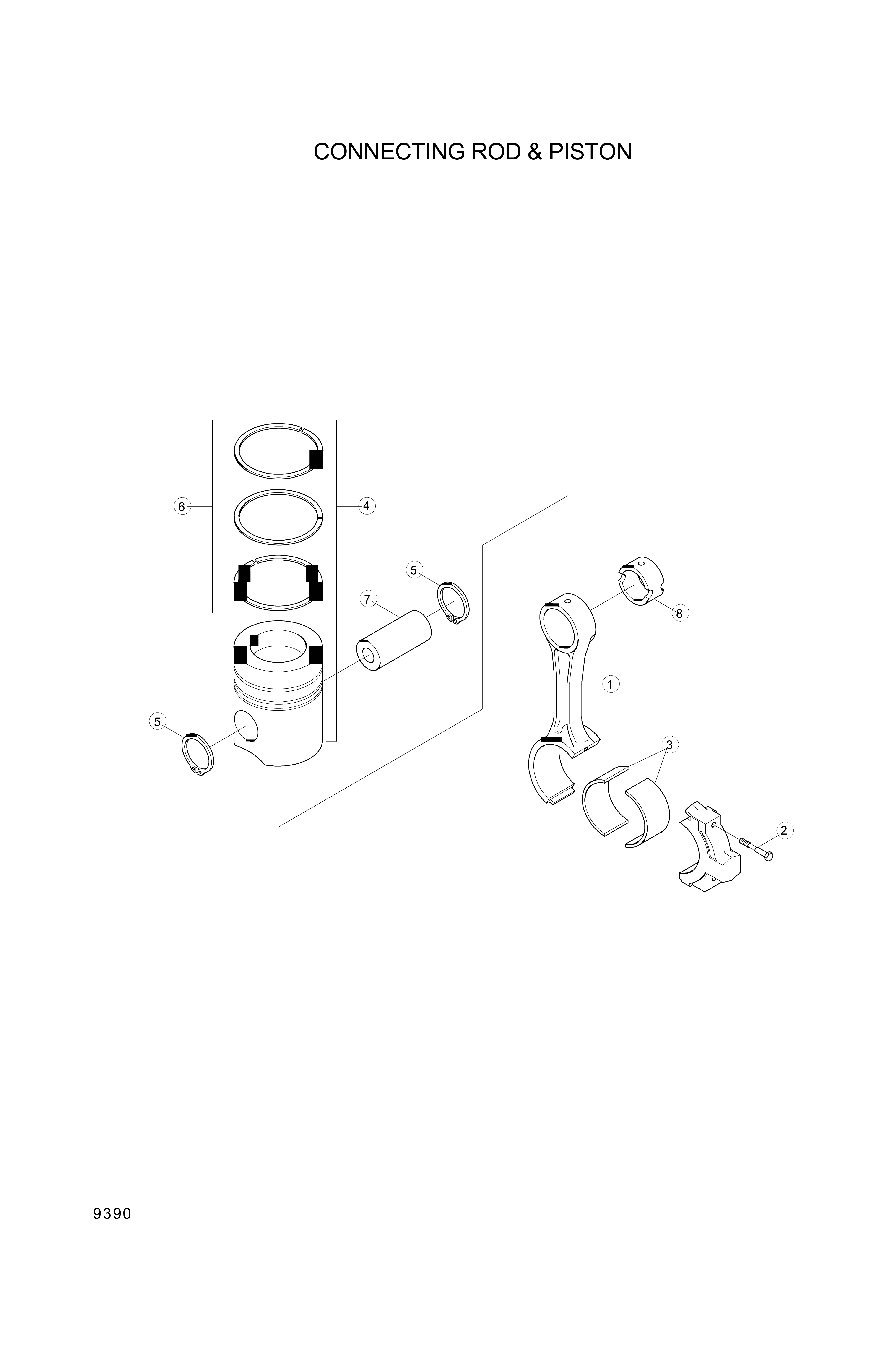 Technical drawing of Hyundai Construction Equipment YUBP-06259 PISTON KIT-ENG with dimensions and layout