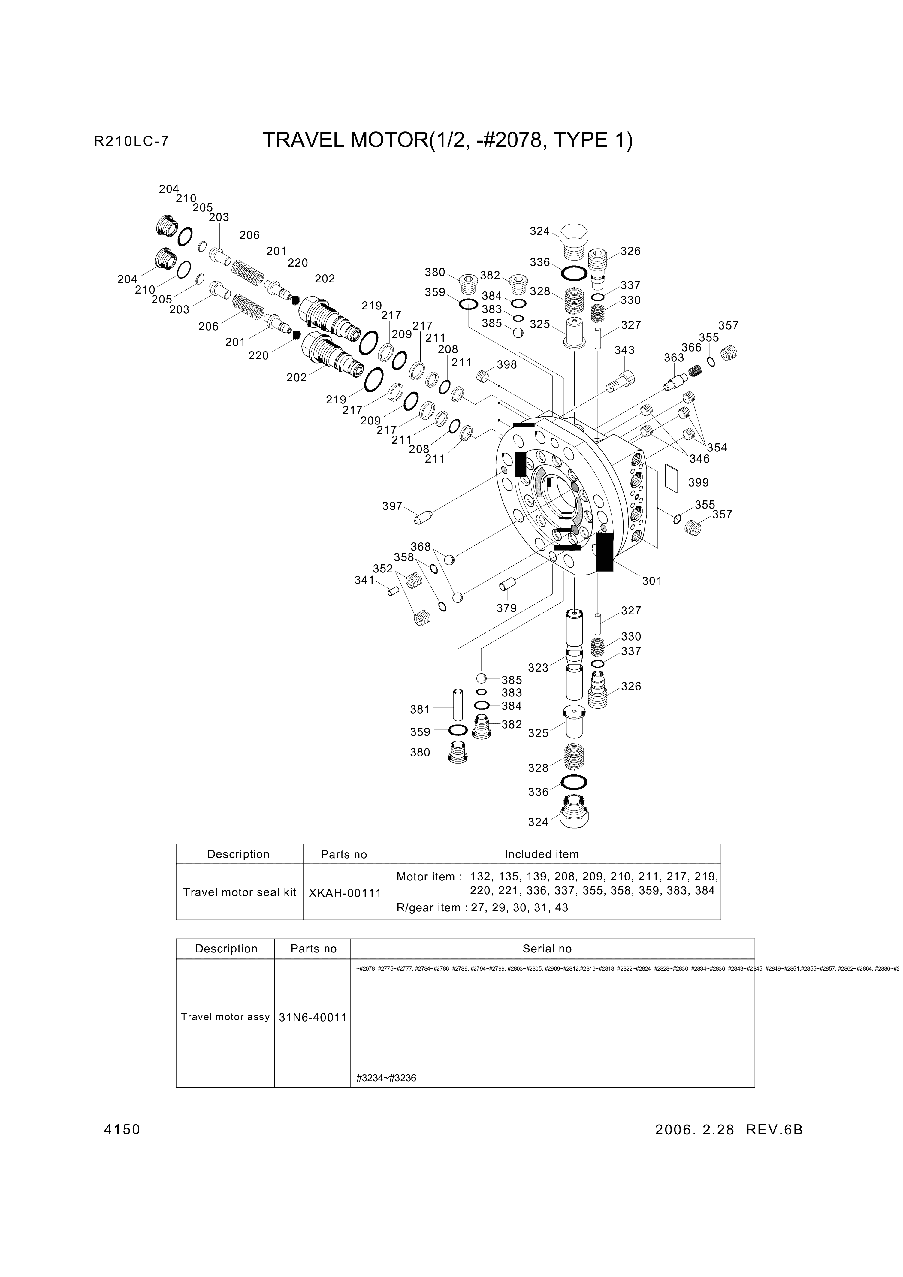 Technical drawing of Hyundai Construction Equipment XKAH-00373 MOTOR UNIT-TRAVEL with dimensions and layout (figure 3)