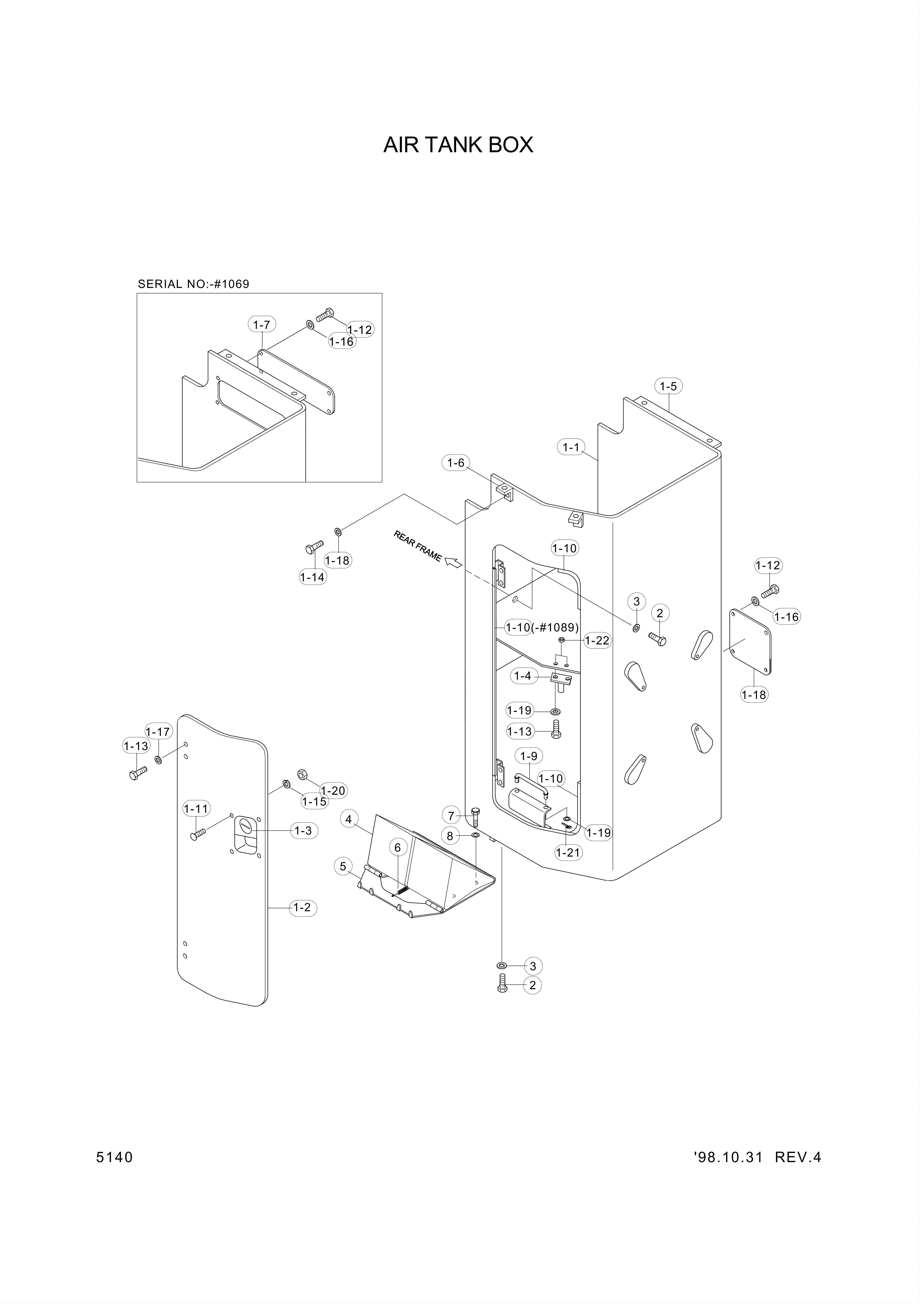 Technical drawing of Hyundai Construction Equipment 74L4-20104 TANK-AIR with dimensions and layout (figure 2)