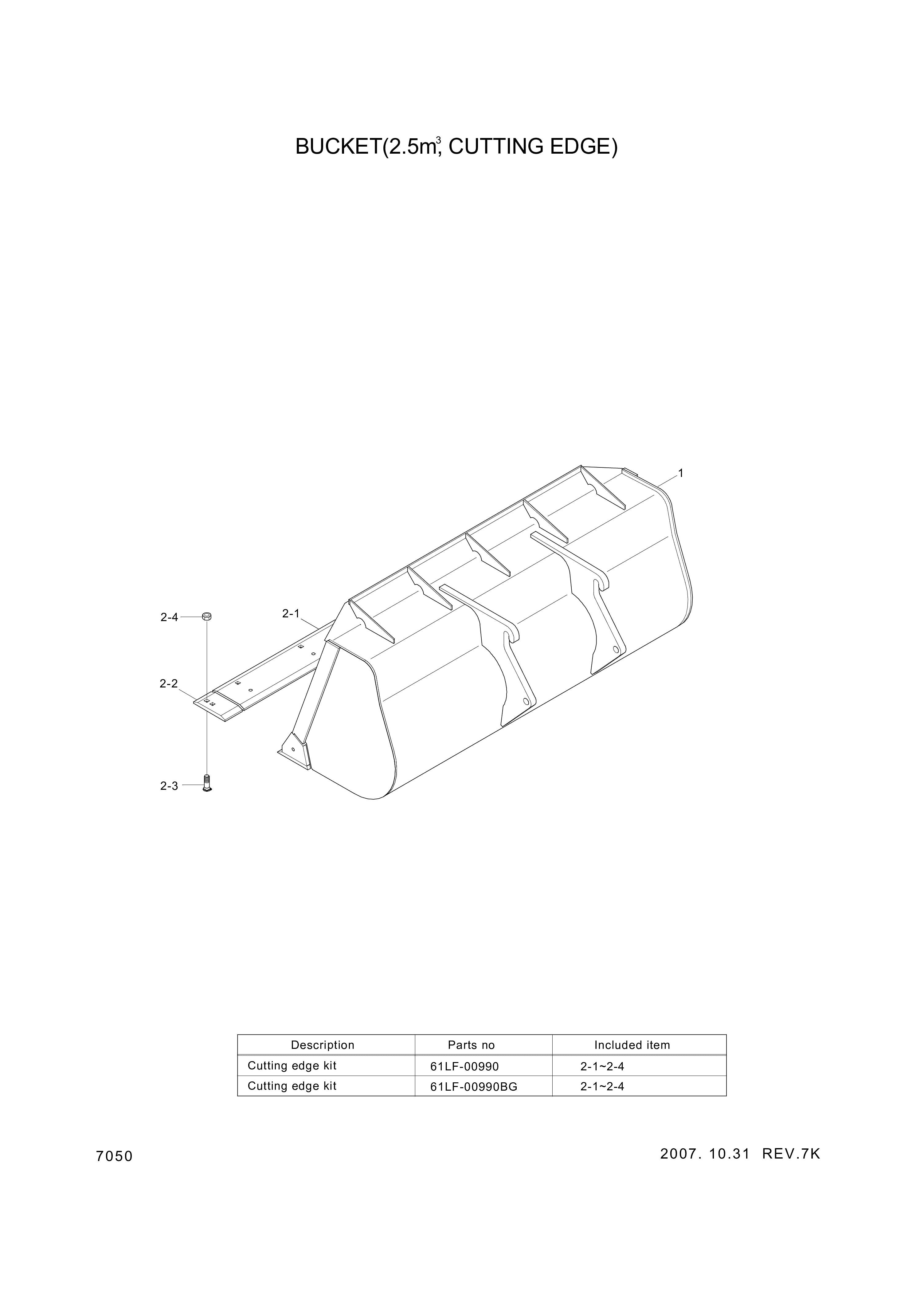 Technical drawing of Hyundai Construction Equipment 61LF-00990BG CUTTINGEDGE KIT with dimensions and layout (figure 3)