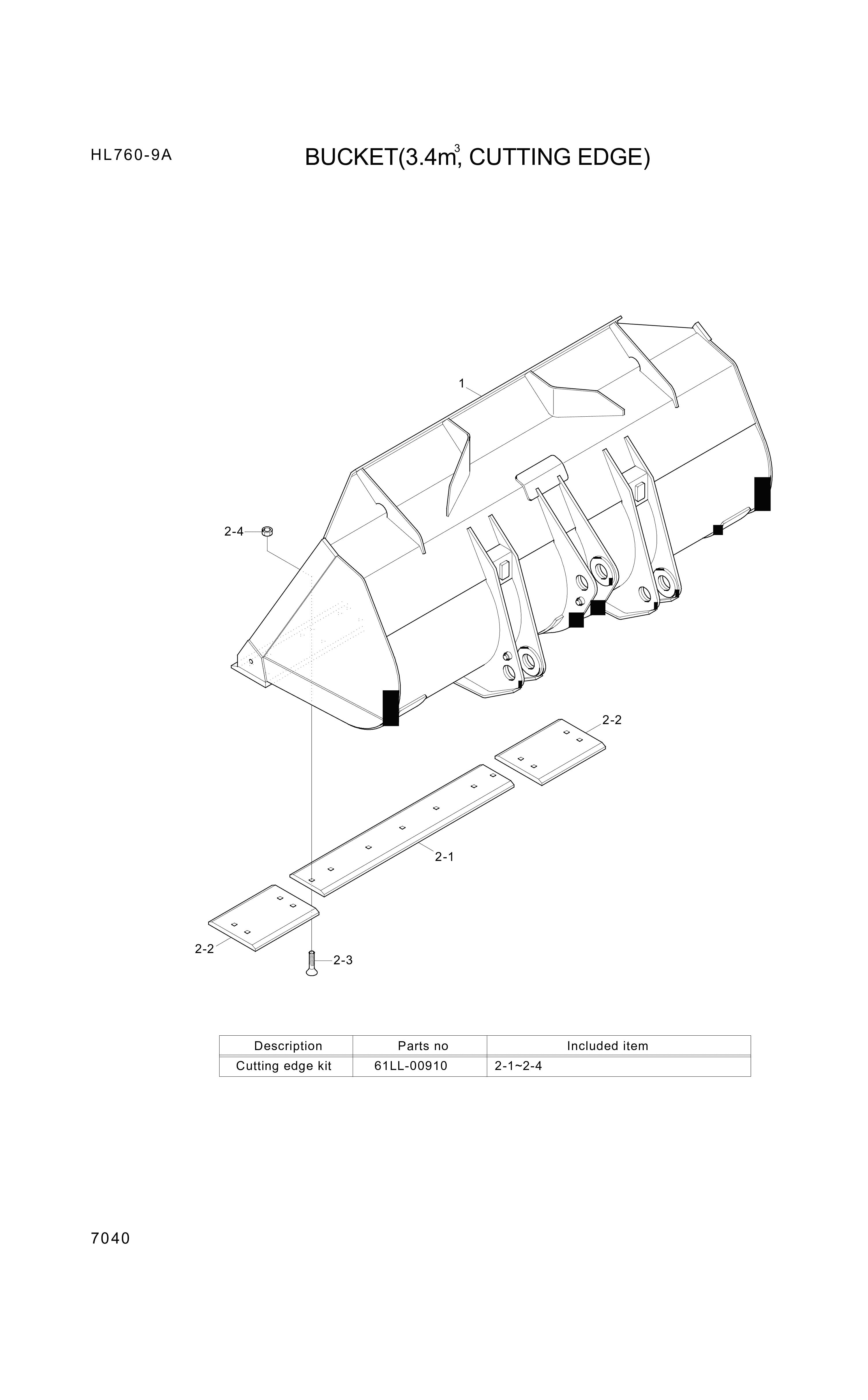 Technical drawing of Hyundai Construction Equipment 61LL-00341 CUTTINGEDGE-CT with dimensions and layout (figure 3)