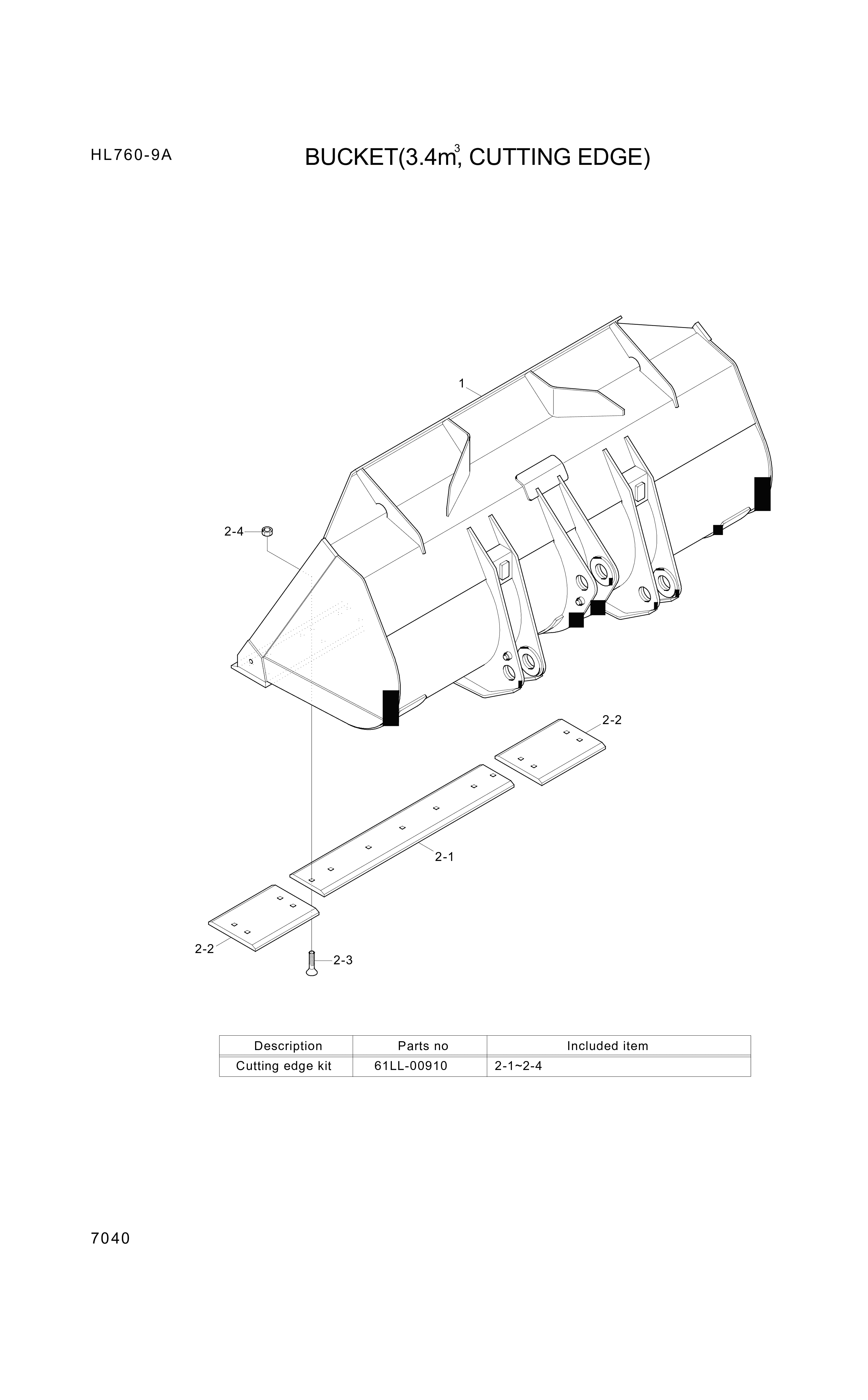 drawing for Hyundai Construction Equipment 61LL-00911 - CUTTINGEDGE KIT