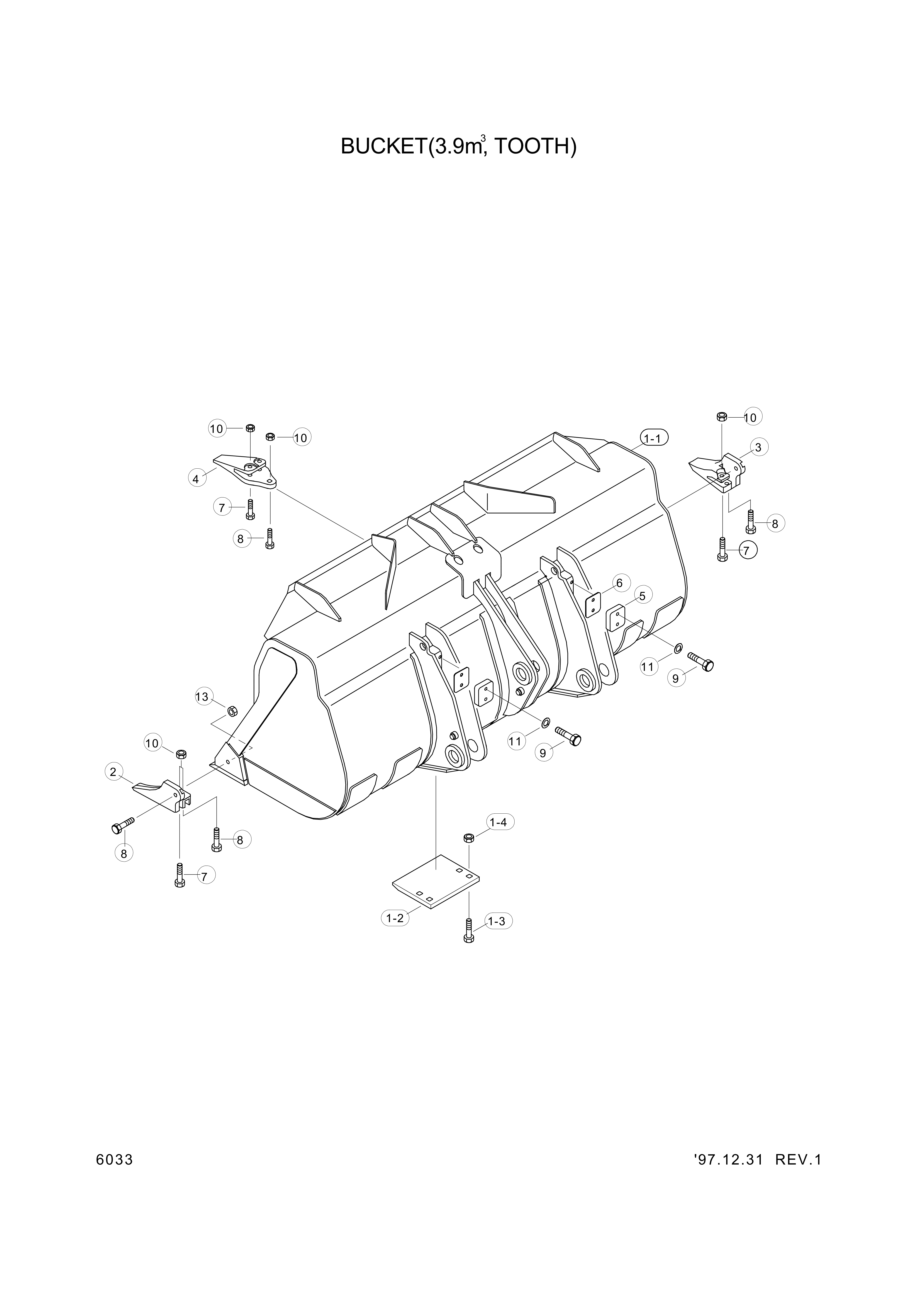 Technical drawing of Hyundai Construction Equipment 64L1-01270 BUCKET with dimensions and layout (figure 4)