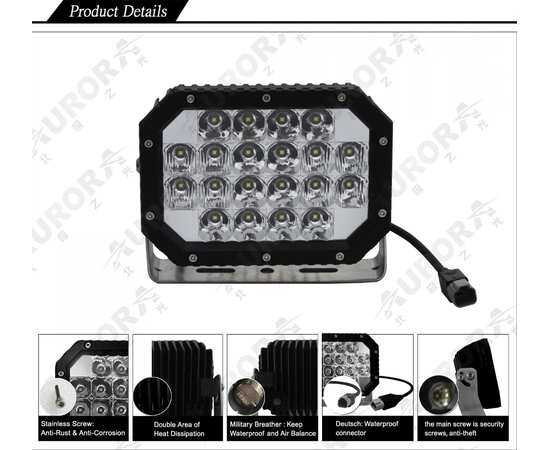 Светодиодная фара AURORA 60W - ALO-L-6-E7K - Ближнего света (Светодиоды Osram) 4800Lm, изображение 9