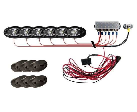 Комплект универсальных ДХО Rigid Rock Light Kit- Холодный, белый цвет свечения (6 модулей подсветки+ блок управления)