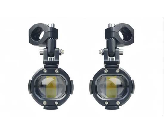 Противотуманные фары 100W для мотоцикла, (Белый-Желтый) - Ближний/Дальний света, Стробоскоп, с ровной СТГ (2 шт)  OTBS-2B