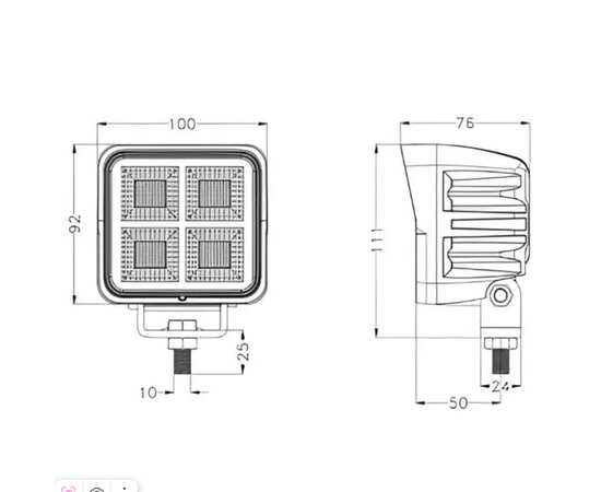 Светодиодная фара Samrai 100W - Рабочего света, 11100SF, (светодиоды Osram) 13000Lm, 5300K, изображение 2