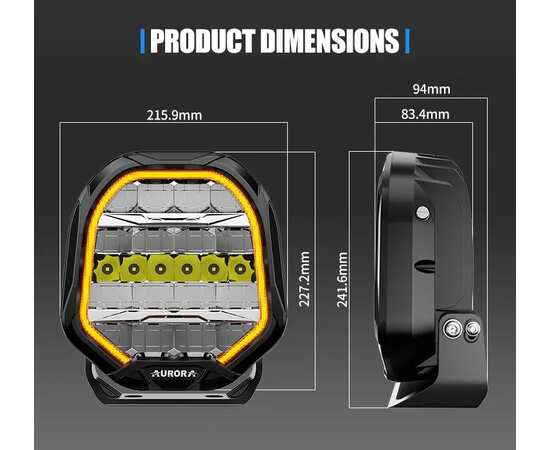 Светодиодные фары AURORA 270W - ALO-P-R-9-R11Y-AW - Комбинированный свет (белый свет) + ДХО (Желтый Светодиодные фары AURORA 270W - ALO-P-R-9-R11Y-AW - Комбинированный свет (белый свет) + ДХО (Желтый