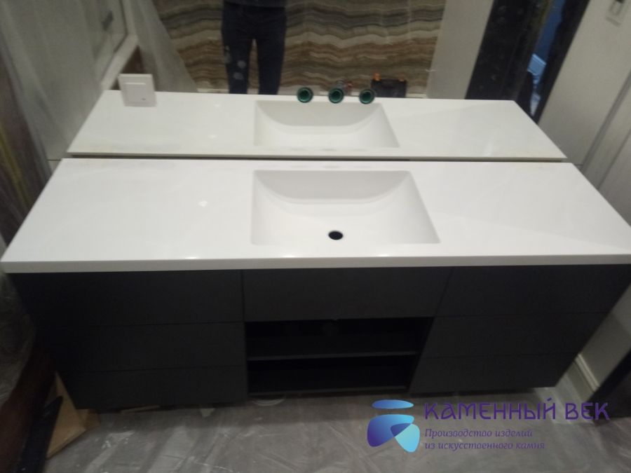 Искусственная столешница Corian Venaro White с раковиной №205Р