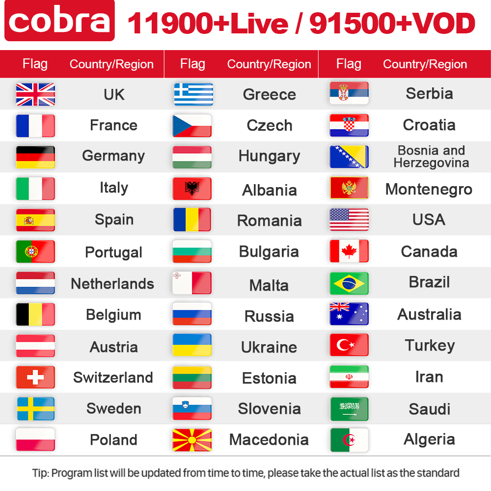 3 Months Cobra IPTV Subscription Full HD 11900 Live with 91500 VOD ...