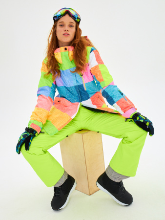 Женский сноубордический /горнолыжный костюм Alpha Endless Волшебное конфетти_016 / брюки 223/1421_YEL Желто-зеленый