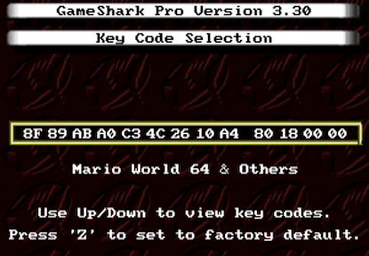 Game Shark Pro Key Codes - N64