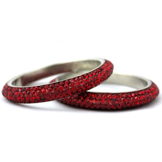 Red 5 Line Crystal Metal Bangles Bracelets Set of 2 Pieces