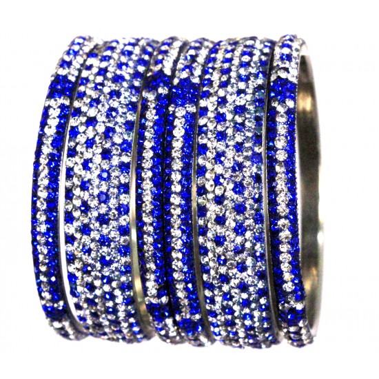 Ink Blue + White Multicolored Fancy 6 Pieces Bangle Set
