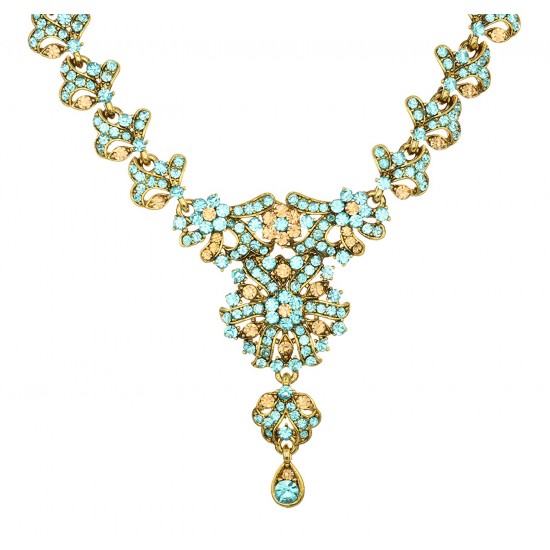 Aqua Blue + Gold  Austrian Crystals Choker Necklace Set for Women 