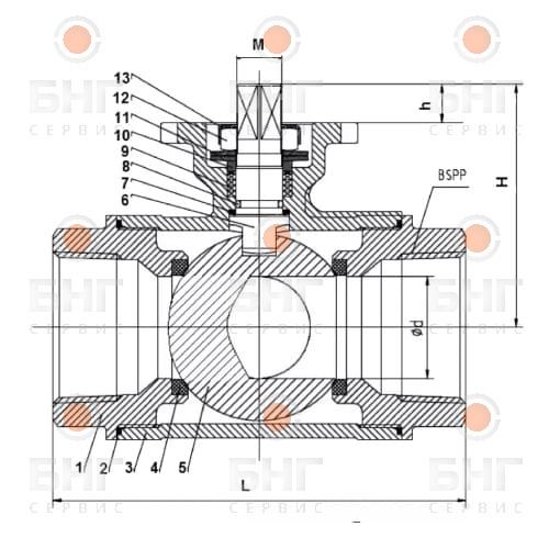 Шаровой трехходовой кран КШД.Т.Ш. штуцерно-ниппельный DN 40 PN 1,6 09Г2С чертеж