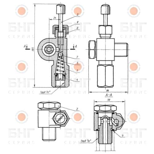 Штуцерный клапан 15с54бк DN 6 PN 40 Ст35 425°C чертеж