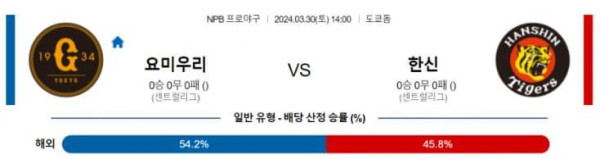 NPB 2024년 3월30일 14:00 요미우리 VS 한신