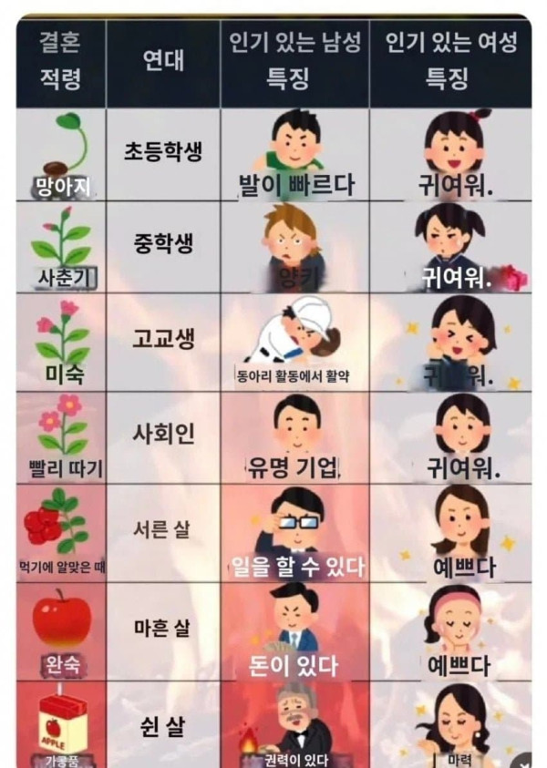 일본의 연령별 인기남녀특징