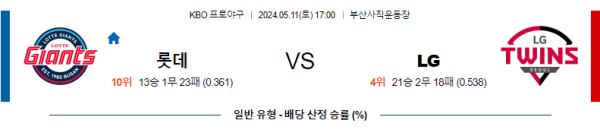 야구분석 KBO 5월 11일 롯데 자이언츠 분석 VS LG 트윈스 분석