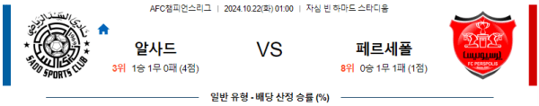 축구분석 AFC 챔피언스리그 10월 22일 알 사드 VS 페르세폴리스