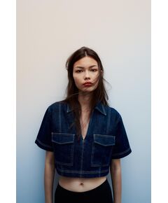 Zara Рубашка z1975 denim cropped shirt , Цвет: Синий, Размер: XXL