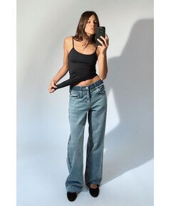 Zara Прямые джинсы полной длины с высокой талией и двойным поясом z1975 , Цвет: Синий, Размер: 36