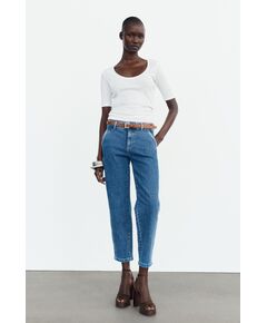 Zara Джинсы chino с высокой талией и поясом, Цвет: Синий, Размер: 32