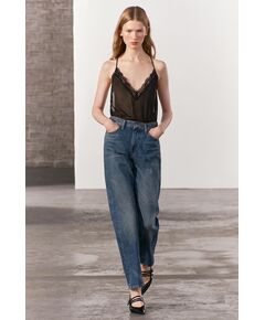 Zara Женские джинсы zw collection straight-leg mid-rise , Цвет: Синий, Размер: 32