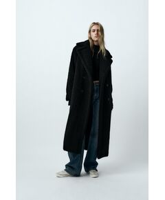 Zara Экстра-длинное пальто из искусственного меха , Цвет: Черный, Размер: XS