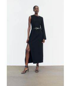 Zara Асимметричное платье средней длины из крепа , Цвет: Черный, Размер: XS