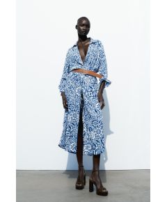 Zara Платье с принтом в стиле миди с поясом , Цвет: multicolor, Размер: XS