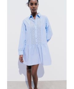 Zara Платье-мини с вышивкой cutwork, Цвет: Синий, Размер: XS