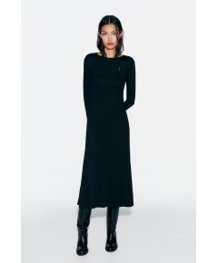 Zara Платье с ребристым фасоном , Цвет: Черный, Размер: XS