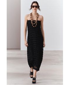 Zara Платье без бретелек с открытой вязкой , Цвет: Черный, Размер: S