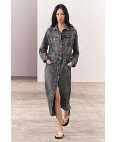 Zara Платье-рубашка из коллекции zw collection denim shirt dress , Цвет: Серый, Размер: XS