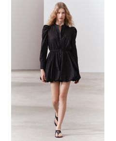 Zara Короткое платье из 100% хлопка. оно имеет круглый вырез, длинные воздушные рукава с манжетами, эластичный пояс, объемный подол и застежку на пуговицы спереди. zw collection short balloon dress , Цвет: Черный, Размер: XS