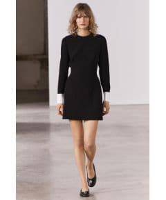 Zara Платье с разделителем из коллекции zw collection matching cuffed dress , Цвет: Черный, Размер: XS