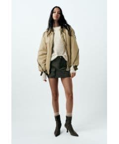 Zara Юбка-мини cargo mini skirt с высокой посадкой и петлями для ремня, Цвет: Хаки, Размер: XS