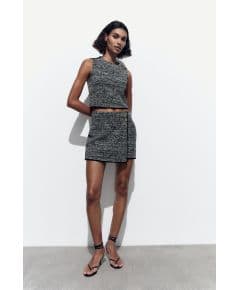 Zara Юбка из короткого жаккарда с текстурой , Цвет: Серый, Размер: S