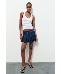 Zara Юбка trf denim box pleat skirt , Цвет: Синий, Размер: XS