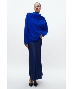 Zara Юбка-миди из атласа с высокой талией из коллекции zw collection , Цвет: Синий, Размер: XS