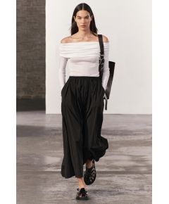 Zara Юбка-миди высокой посадки с эластичным поясом, Цвет: Черный, Размер: M-L