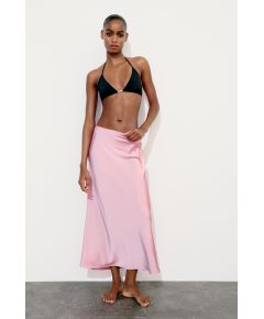 Zara   satin midi skirt , Цвет: Розовый, Размер: XS